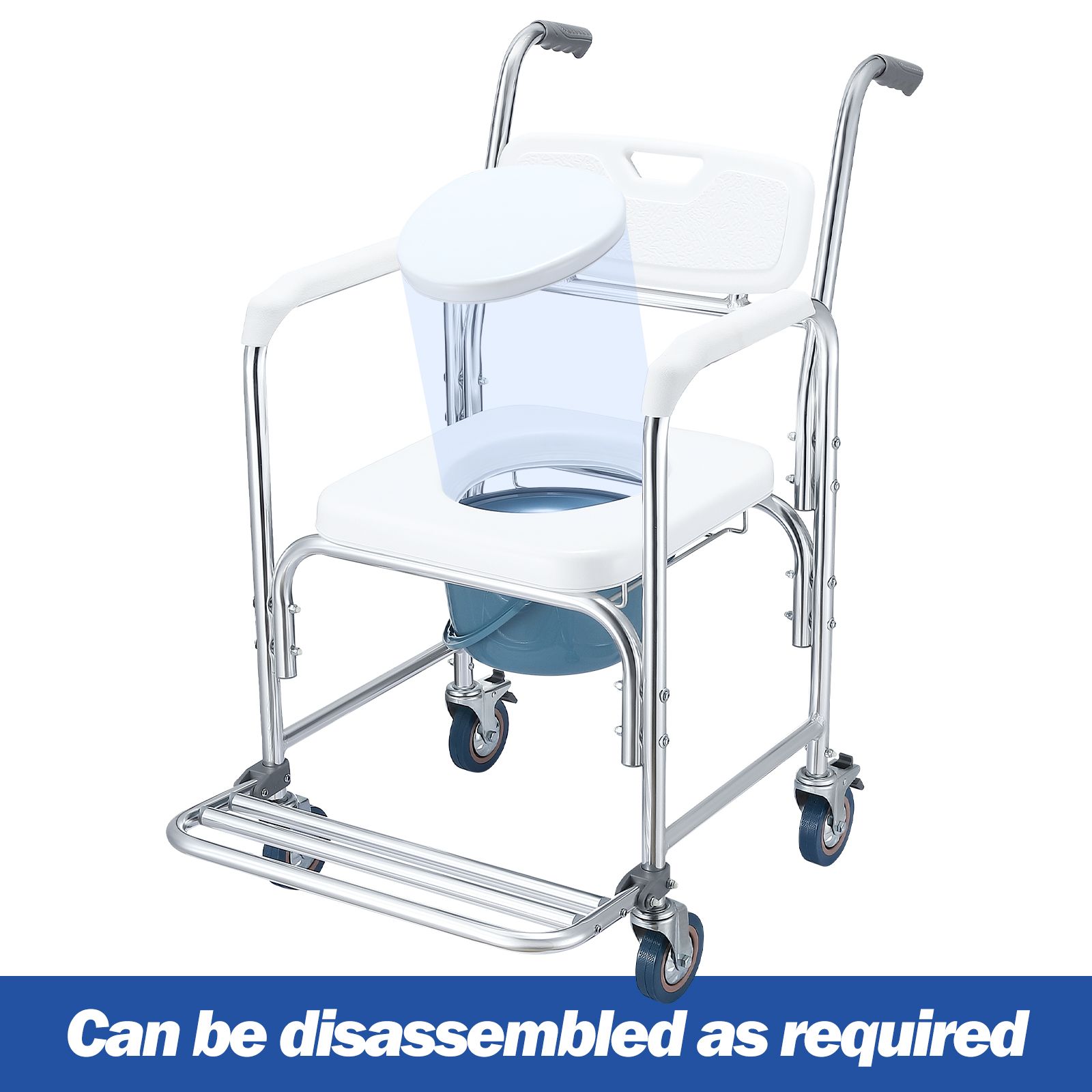 Commode Shower Chair Toilet Wheelchair 3 in 1 Bath Stool Bathroom