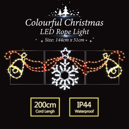 Christmas LED Light Decor Strip Rope Xmas Snowflake Bell Holiday Ornament Outdoor Indoor 145x53cm XL Size