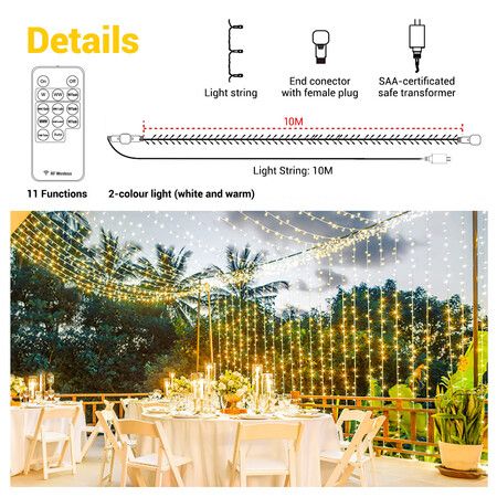 10m Christmas LED Light String Strip Rope Xmas Tree Decor Holiday Ornament Outdoor Indoor IP44 Waterproof Bio Colour 