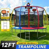 Genki 12ft Trampoline Kids Jumping Bounce Rebounder with Basketball Hoop Ladder Enclosure Indoor Outdoor Round