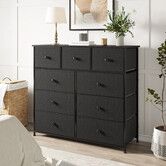 Wide Chest of 9 Drawers Tall Dresser Tallboy Black Console Table Bedroom Closet Organizer Storage Tower Unit Fabric Wood Top