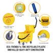 Commercial Mop Bucket Wringer Side Press Home Cleaning Cart Squeezer Combo Hotel All-In-One Heavy-Duty Wheels Yellow 32L