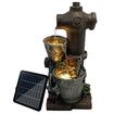 Solar Powered Water Fountain Outdoor Garden Features Cascading Bird Bath LED Indoor Backyard Pond