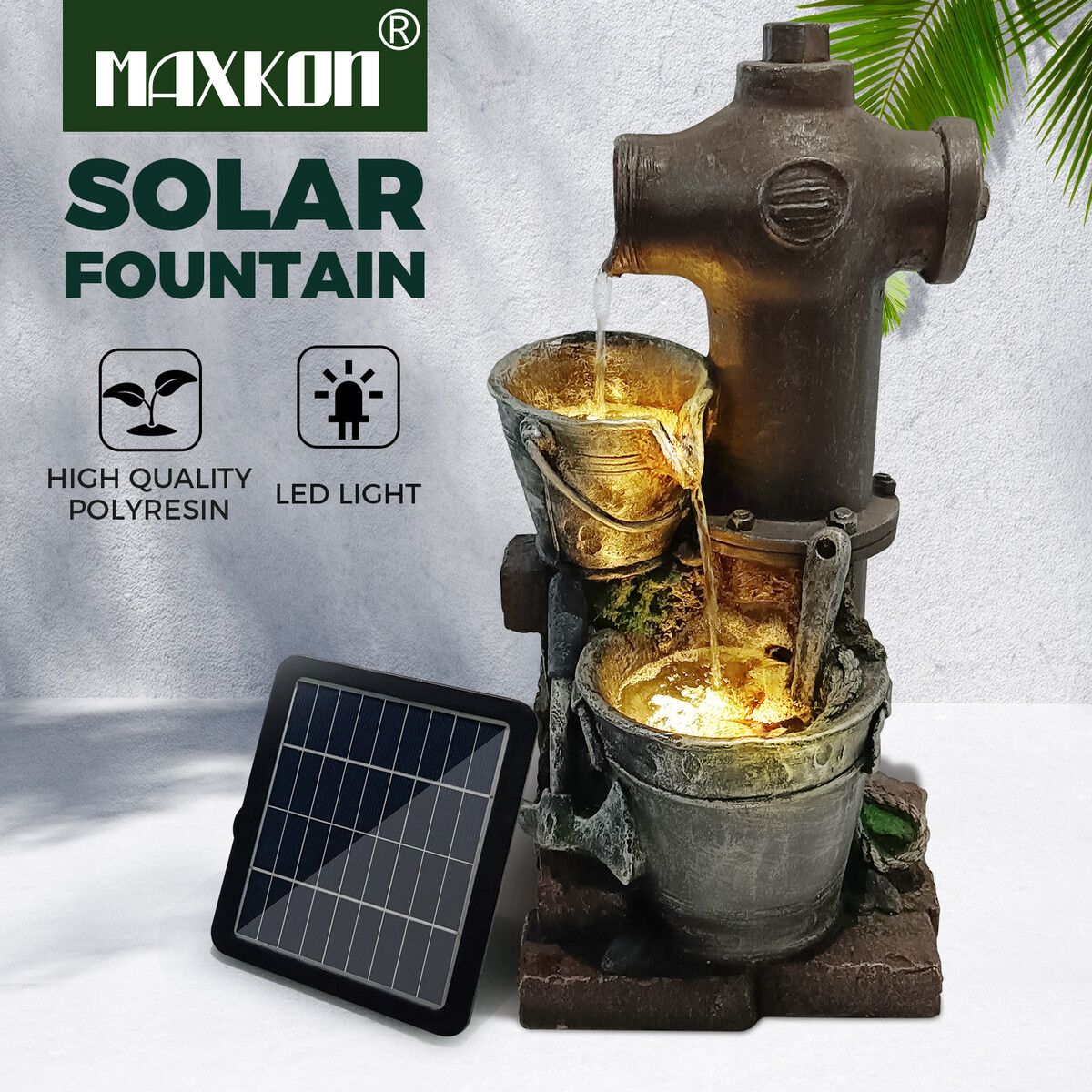 Solar Powered Water Fountain Outdoor Garden Features Cascading Bird Bath LED Indoor Backyard Pond