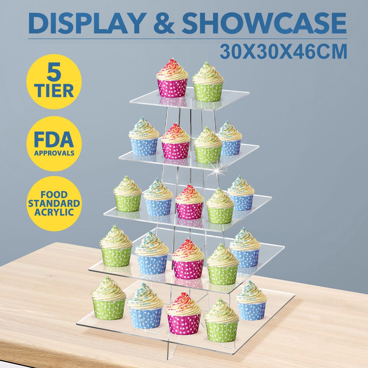 5 Tier Cupcake Stand Acrylic Display Shelf Tower Unit Bakery Donut Cake Model Pastry Holder Clear for Wedding Party 