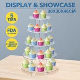 Acrylic Cupcake Stand 5 Tier Display Shelf Tower Unit Bakery Cake Donut Model Pastry Holder Round Clear for Wedding Party