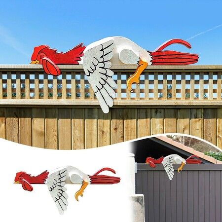 Lazy Rooster Fence Yard Sign Christmas Decorations Outdoor with Holiday Christmas Fence