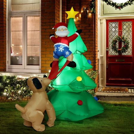 6 Foot Tall LED Inflatable Christmas Tree Santa Claus Dog Yard