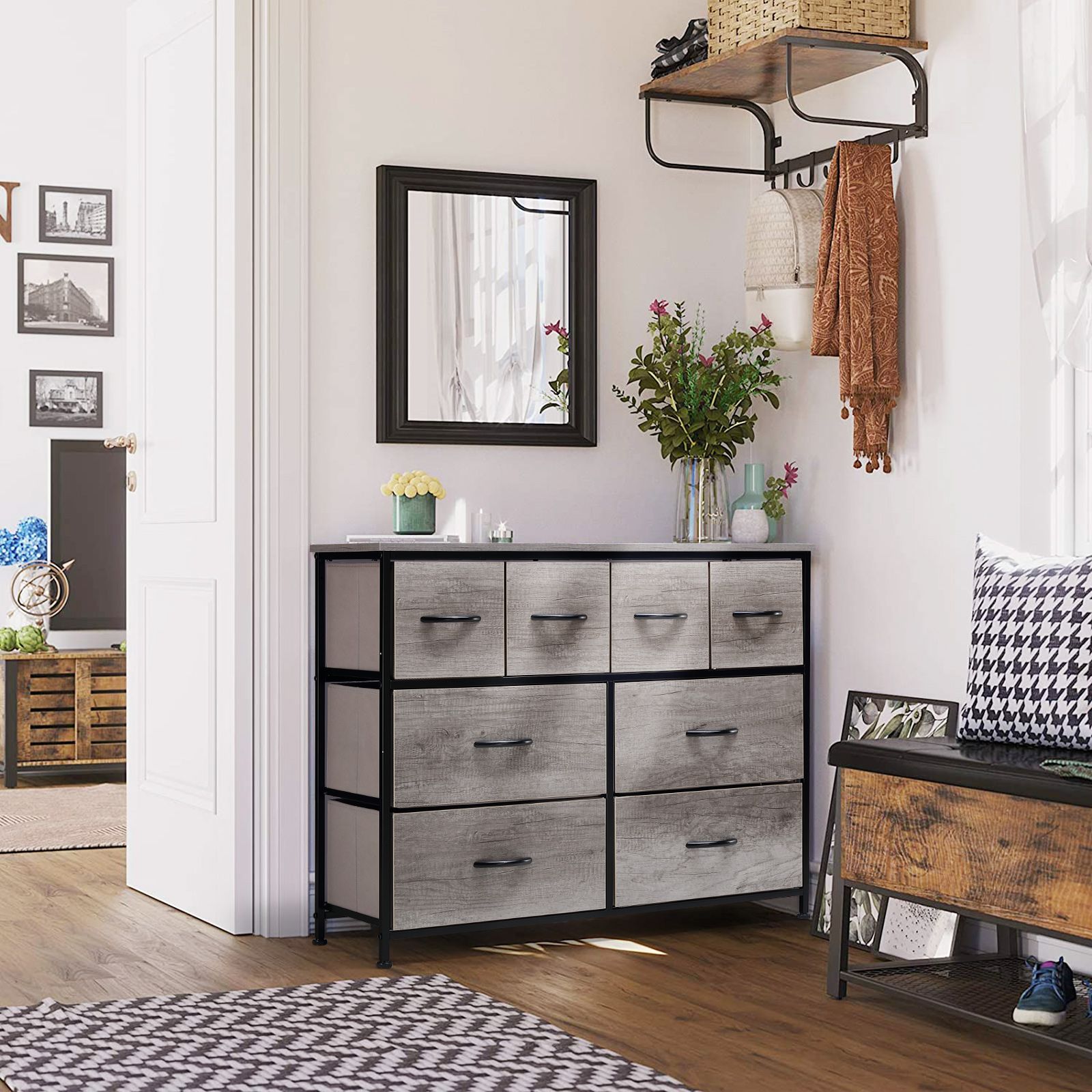 Dresser Wide Tall Chest of 8 Drawers Tallboy TV Stand Console Table