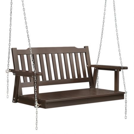 Gardeon Porch Swing Chair with Chain Garden Bench Outdoor Furniture Wooden Brown