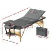 Zenses Massage Table 75cm 3 Fold Wooden Portable Beauty Therapy Bed Waxing Grey