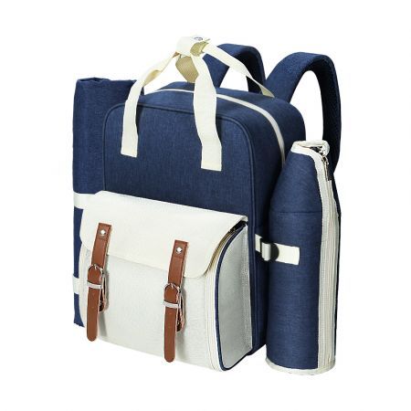Alfresco 4 Person Picnic Basket Set Backpack Bag Insulated Blue