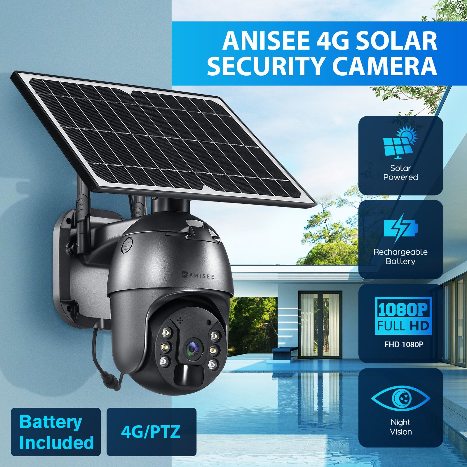 PTZ Security Camera 4G LTE CCTV Spy Wireless Wifi Home Surveillance System Outdoor With Solar Panel Battery SIM Card