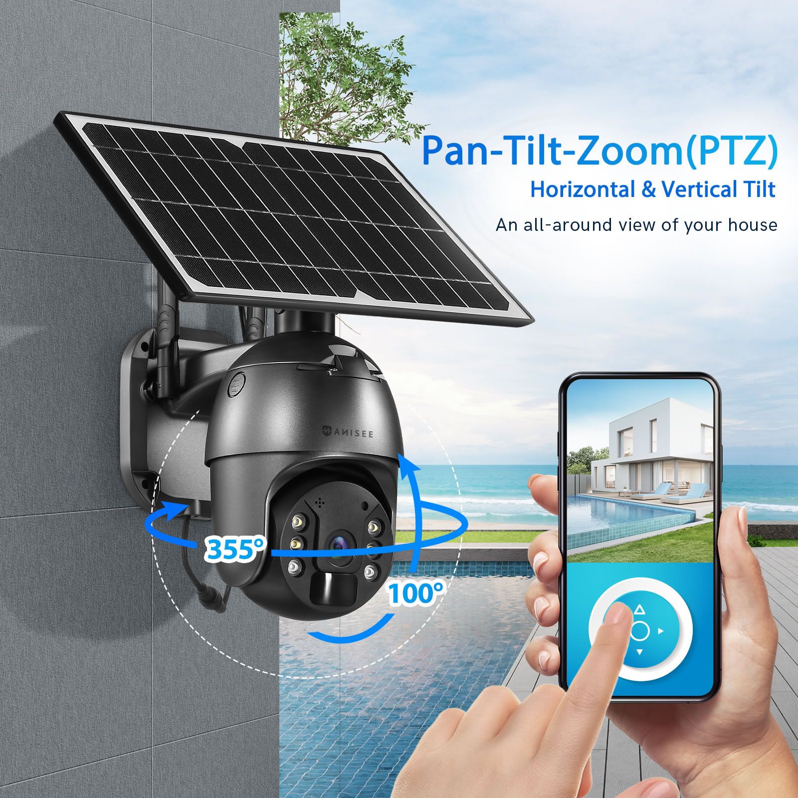 PTZ Security Camera 4G LTE CCTV Spy Wireless Wifi Home Surveillance System Outdoor With Solar Panel Battery SIM Card