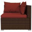 4 Piece Garden Lounge Set with Cushions Brown Poly Rattan