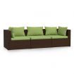 3-Seater Sofa with Cushions Brown Poly Rattan