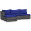 4 Piece Garden Lounge Set with Cushions Grey Poly Rattan