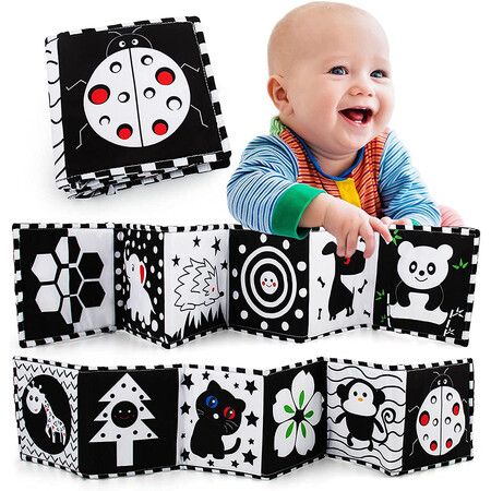 Black and White High Contrast Sensory Toys, Early Education Soft Book, Three-Dimensional Biteable Non-Tearable Toys for 0-3 Years Old