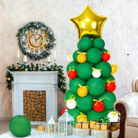 Christmas Balloon Garland Arch Kit Christmas Tree Balloons Star Balloons White Golden Green and Red Latex Balloons Tie Tools