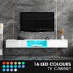 Wall Mounted TV Cabinet White LED Entertainment Unit Floating Stand Console Bench Open Storage Shelf 2 Drawers High Gloss Front Wood Furniture 200cm