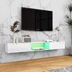 Wall Mounted TV Cabinet White LED Entertainment Unit Floating Stand Console Bench Open Storage Shelf 2 Drawers High Gloss Front Wood Furniture 200cm