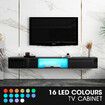 Wall Mounted TV Cabinet Black LED Entertainment Unit Floating Stand Console Bench Open Storage Shelf 2 Drawers High Gloss Front Wood Furniture 200cm