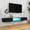 Wall Mounted TV Cabinet Black LED Entertainment Unit Floating Stand Console Bench Open Storage Shelf 2 Drawers High Gloss Front Wood Furniture 200cm