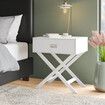 White Bedside End Table With Drawer Storage Cabinet Modern Small Nightstand Wooden Living Room