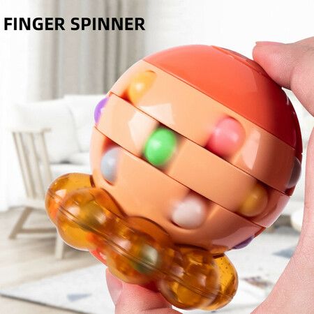 Octopus Rotating Magic Bean Cube Spinner Fidget Toy 2 in 1 Funny Beads Puzzle Educational Toys Desk Toys (Orange)
