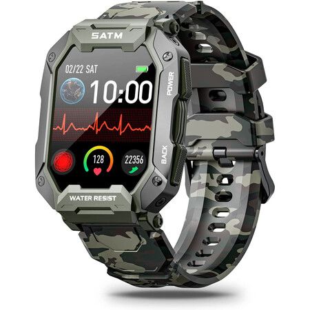 Military Smart Watches for Men,1.71Inch Smartwatch for Android and iPhone Compatible,5ATM Fitness Tracker with Blood Pressure,Heart Rate,Blood Oxygen Monitor,Tactical Watch (Camouflage Green)