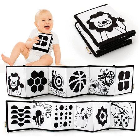 My Frist High Contrast Black and White Soft Book for Baby, Crib Toys, Folding Educational Cloth Book Suitable for Boys and Girls