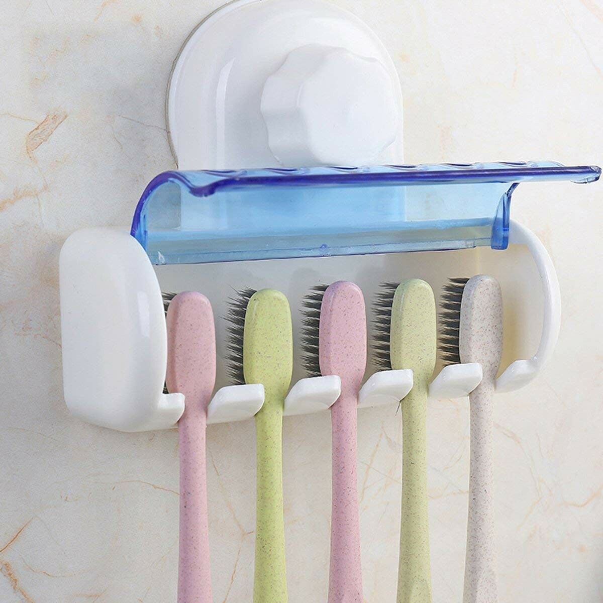 Toothbrush Holder with Magic Annularity Suction Cup Wall Mounted 5 Toothbrush Storage Set