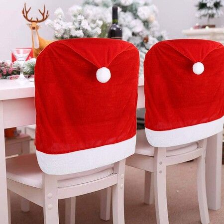 2pc Red Hat Dining Chair Slipcovers,Christmas Chair Back Covers Kitchen Chair Covers for Christmas Holiday Festival Decoration