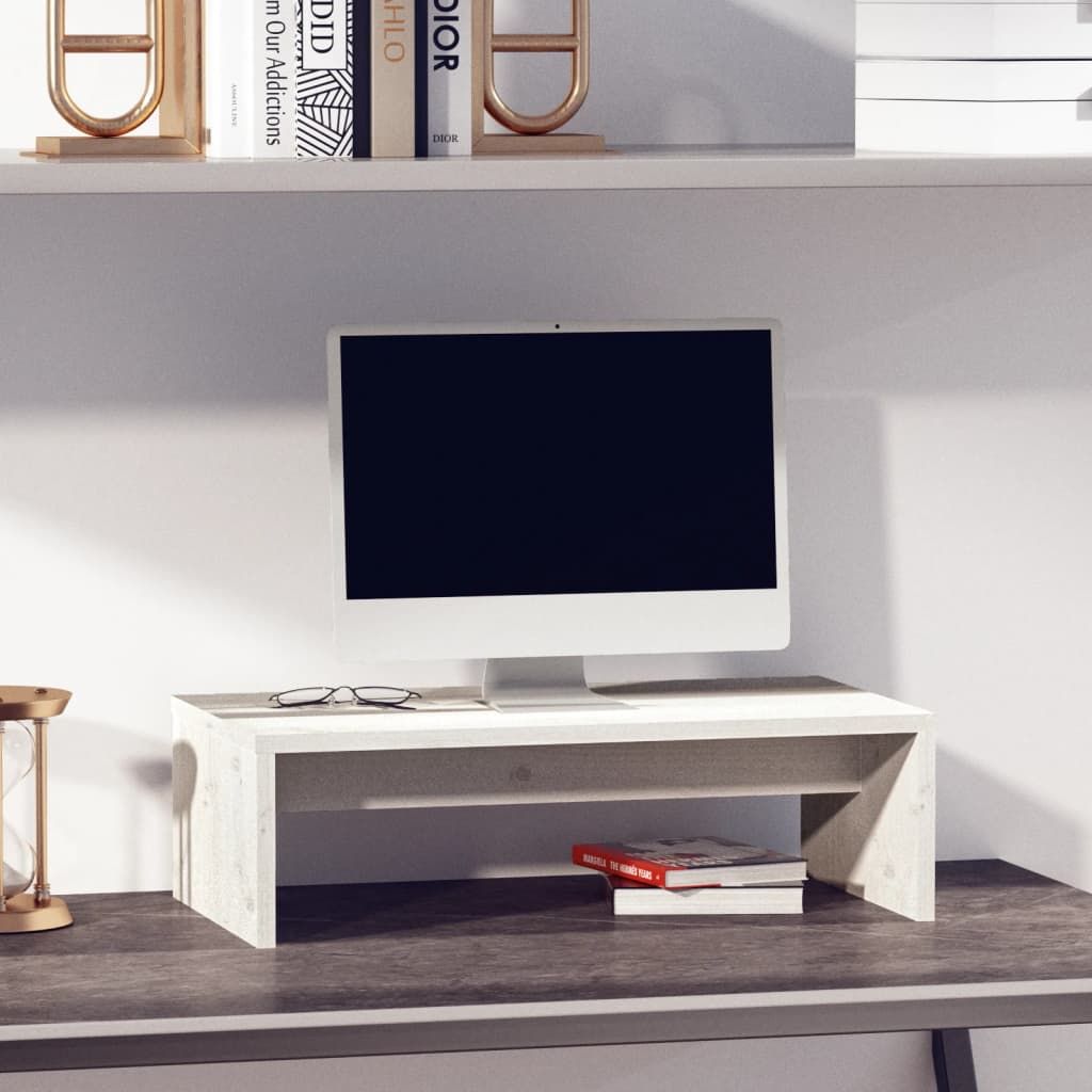 Monitor Stand White 50x27x15 cm Solid Wood Pine