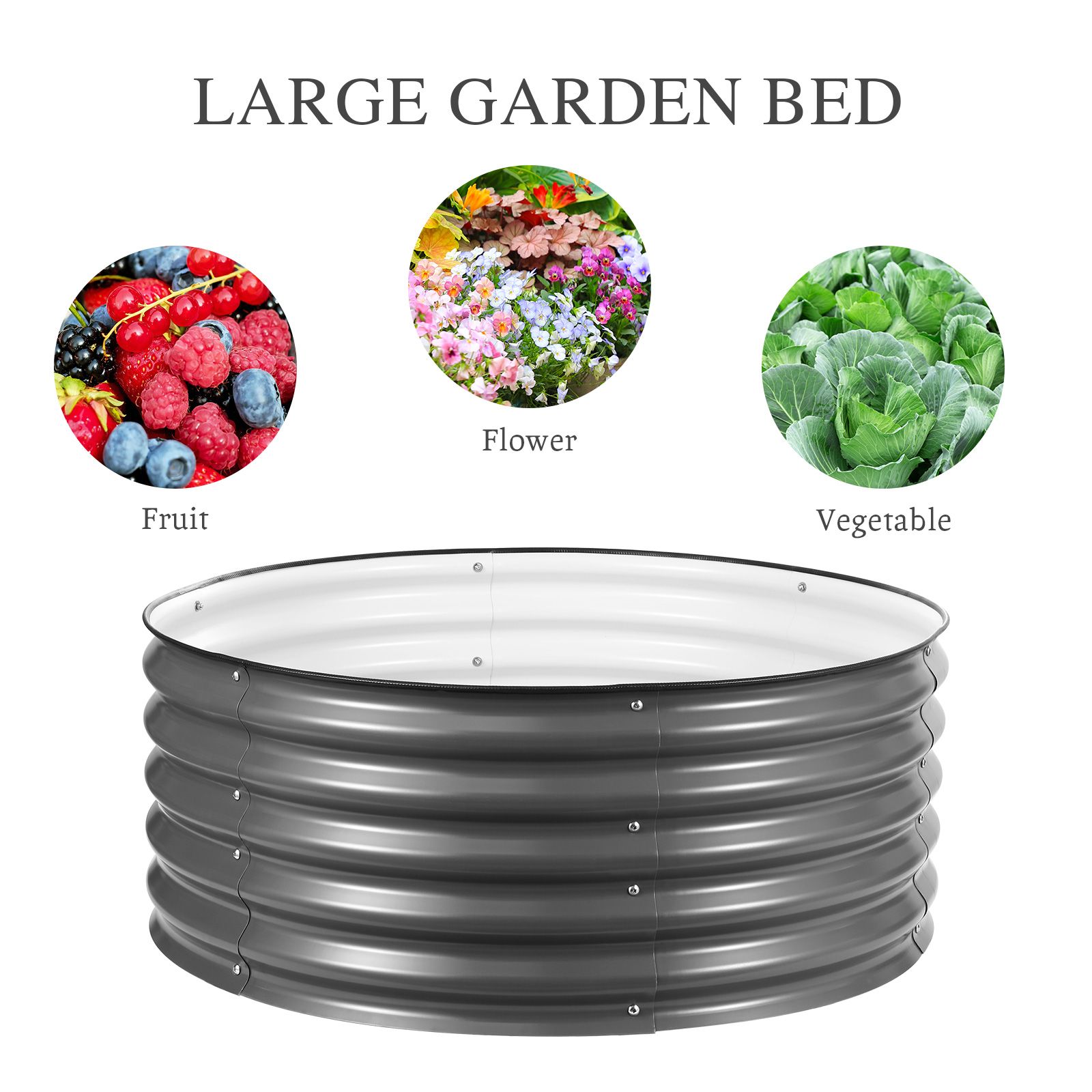 Round Raised Garden Bed Indoor Outdoor Planter Box Flower Herb Vegetable Green Holder for Balcony Window Patio Aluzinc Coated Metal