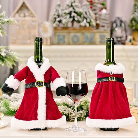 2 Pieces Christmas Wine Bottle Covers Decoration Knitted Sweater Santa Claus Wine Bottle Decorations Christmas Party Favors Supplies Gifts