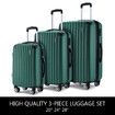 3 Piece Luggage Set Carry On Suitcases Travel Cabin Bags Hard Shell Case with Wheels Lightweight Rolling Trolley TSA Lock 2 Covers Green