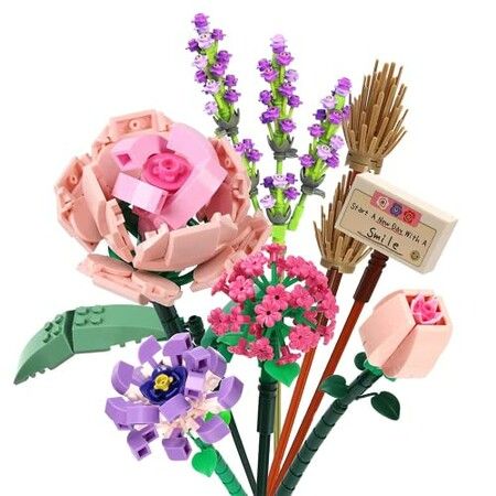 Pink Rose Building Block Sets for Women Artificial Flowers Creative Toys Kits Birthday Christmas Home 547 PCS?Not Compatible with Legos Set