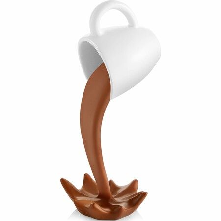 Floating Coffee Cup Sculpture Decoration Spilling Sculpture Plastic Pouring Coffee Mugs  for Family Friend Coffee Lover (Brown)