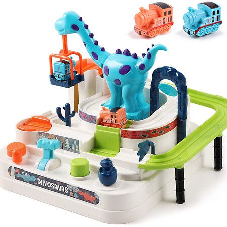 Train Race Track Set for Kids, Dinosaur Ramp Vehicle Toys for Boys, Car Adventure Game, Educational Birthday Gift for Kids