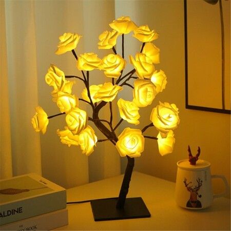 Detachable LED Simulation Rose Tree Table Lamp Table Decor Light