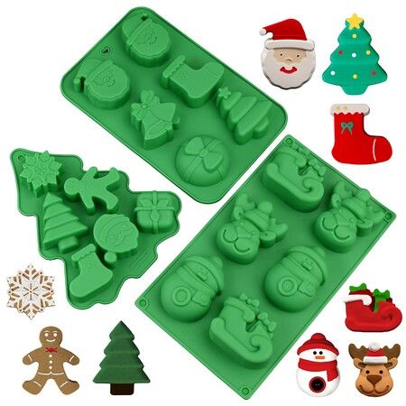 4Pack Christmas Silicone Molds Baking Mold for Mini Cakes, Handmade Soap, Chocolate, Jello, Candy and Candles