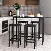 5PCS Bar Table Set 4 Stools Chairs Black Dining Room Kitchen Breakfast Counter Narrow Modern Furniture Wooden Top Metal Legs