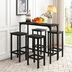 5PCS Bar Table Set 4 Stools Chairs Black Dining Room Kitchen Breakfast Counter Narrow Modern Furniture Wooden Top Metal Legs