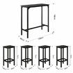 5PCS Bar Table Set 4 Stools Chairs Black Dining Room Kitchen Breakfast Counter Narrow Modern Furniture Wooden Top Metal Legs