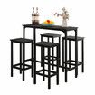 5PCS Bar Table Set 4 Stools Chairs Black Dining Room Kitchen Breakfast Counter Narrow Modern Furniture Wooden Top Metal Legs