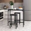 3PCS Bar Table Set 2 Stools Chairs Kitchen Dining Room Counter Breakfast Narrow Furniture Modern Wooden Top Metal Legs Black