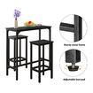 3PCS Bar Table Set 2 Stools Chairs Kitchen Dining Room Counter Breakfast Narrow Furniture Modern Wooden Top Metal Legs Black