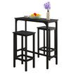 3PCS Bar Table Set 2 Stools Chairs Kitchen Dining Room Counter Breakfast Narrow Furniture Modern Wooden Top Metal Legs Black