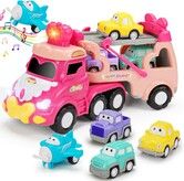 Princess Car Toys Transport Trucks 5in1 Toddlers Lights Music Carrier Vehicle Girls Ages 3+ Gifts Playtime Fun Pink